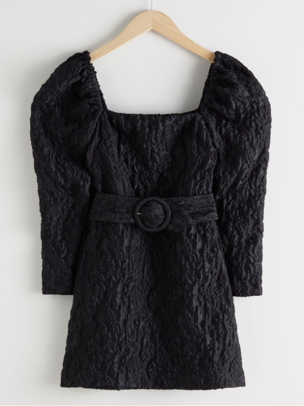 & Other Stories Black Puff Sleeve Mini Dress Belted Size 8